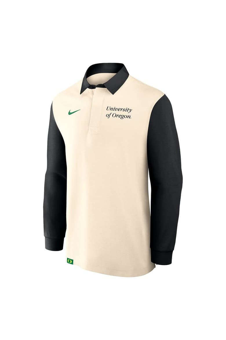Men's Nike Cream/Black Oregon Ducks Rugby Long Sleeve Shirt, Alternate, color, Cream