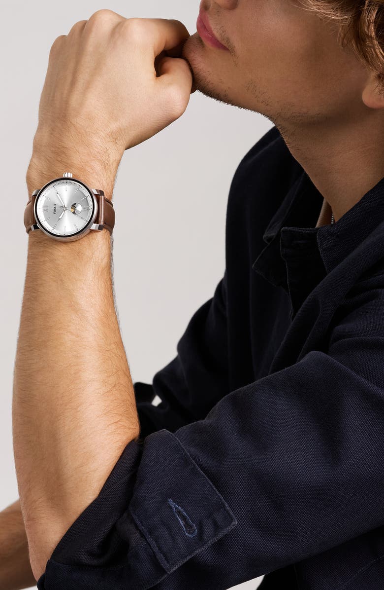 Fossil Rhett Leather Strap Watch, 42mm, Alternate, color,