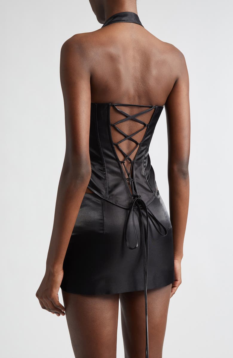 KIM SHUI Satin Halter Bustier Top, Alternate, color, Black