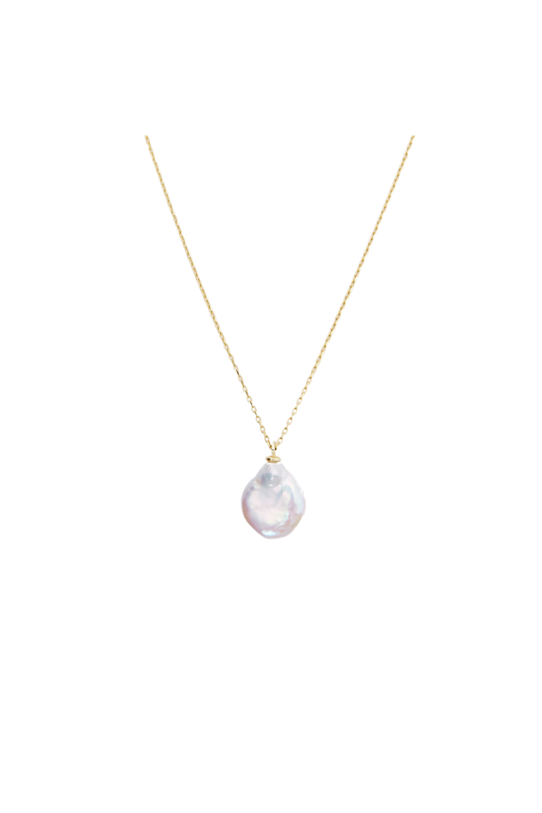 Baroque Flat Pearl Pendant Necklace Sterling Silver, Main, color, Gold