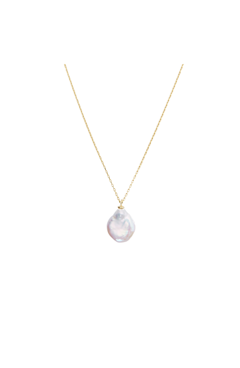 Spero London Baroque Flat Pearl Pendant Necklace Sterling Silver, Main, color, Gold