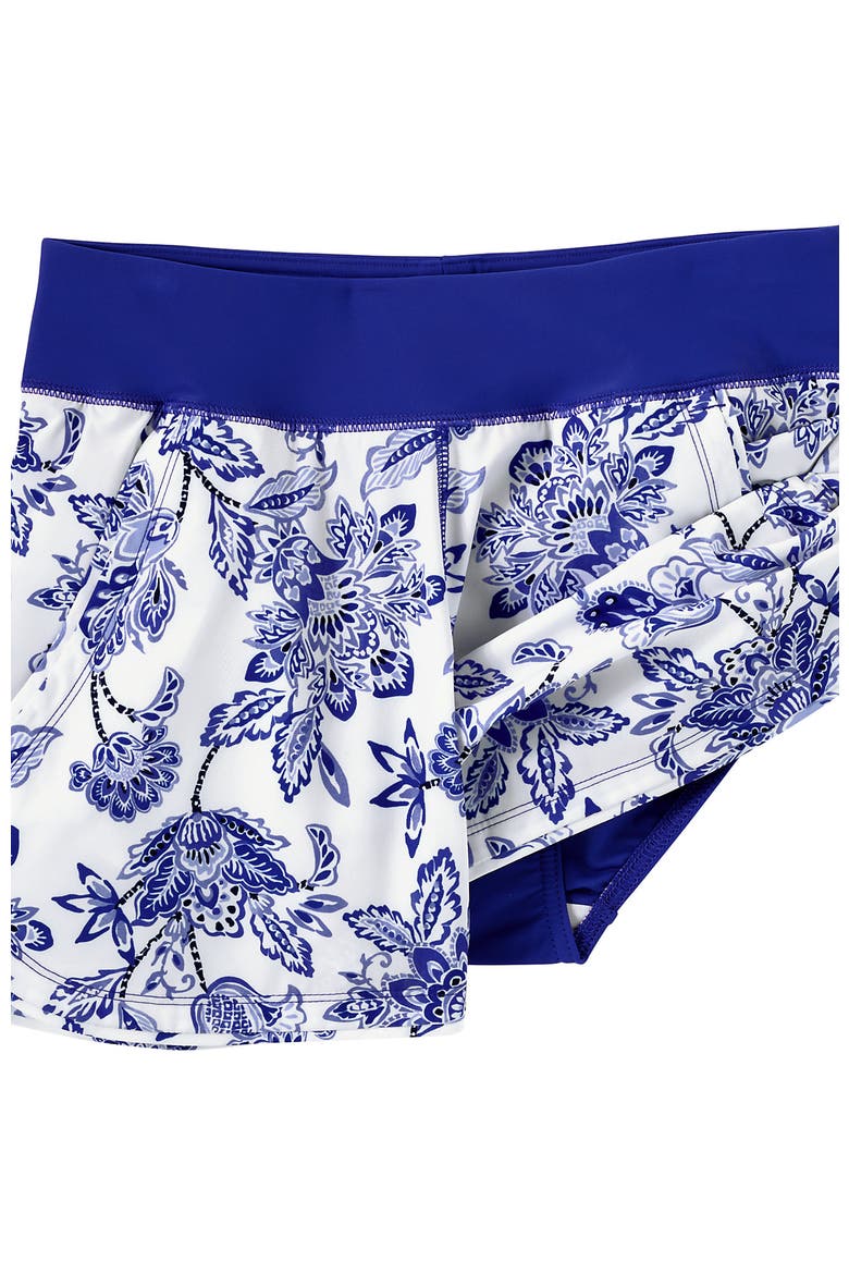 3" Quick Dry Elastic Waist Board Shorts Swim Cover-up Shorts with Panty, Alternate, color, White/Blue Vintage Floral