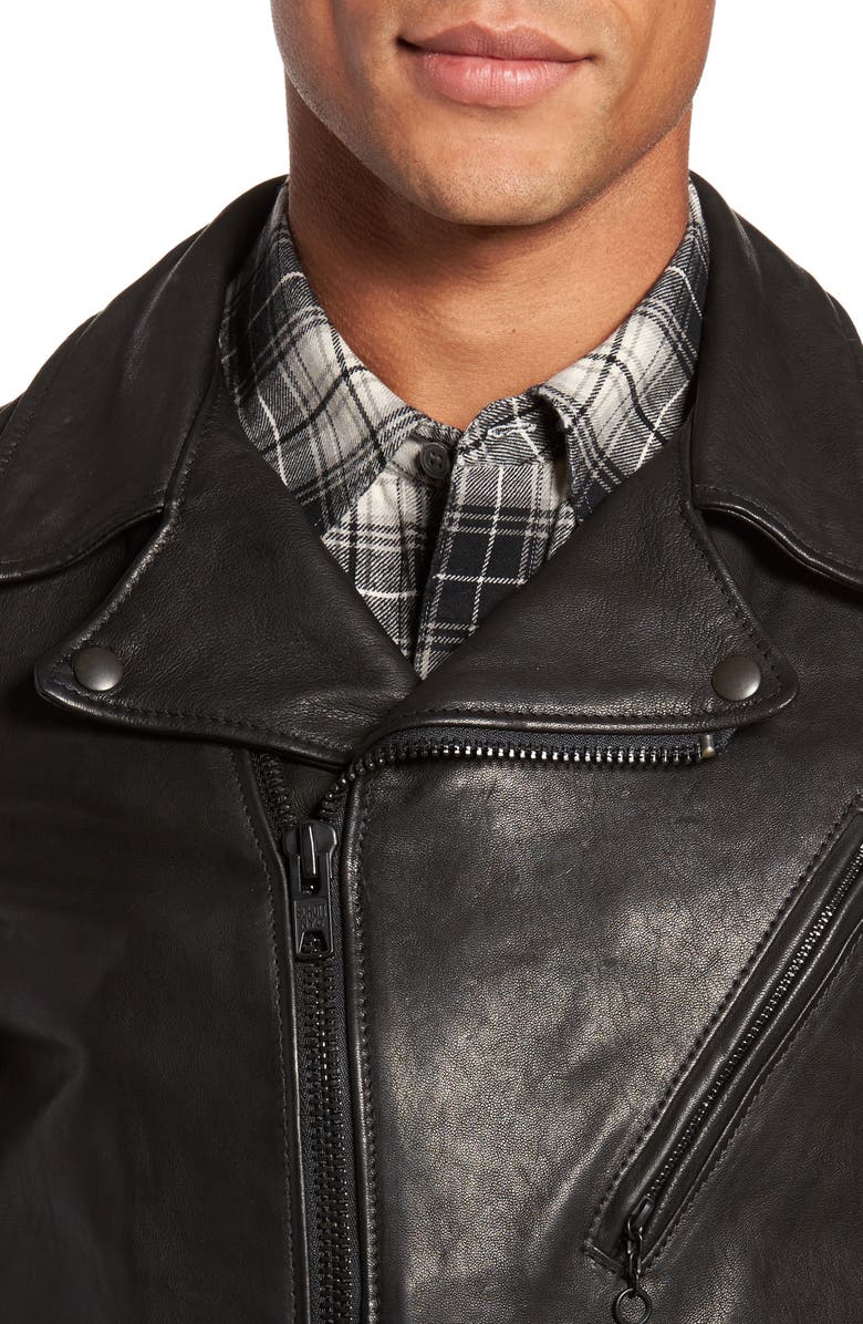 Schott NYC Leather Moto Jacket, Alternate, color, Black