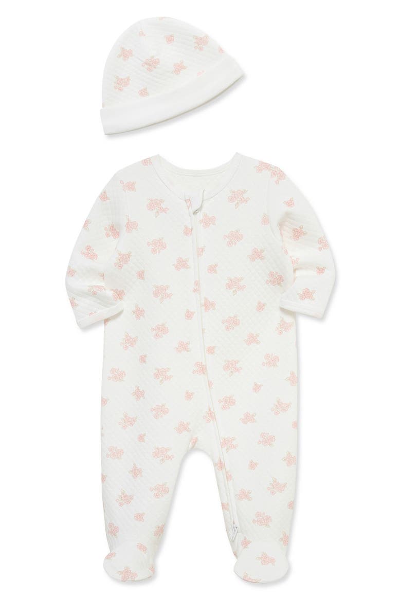 Quilted Footie & Hat Set, Alternate, color, PINK
