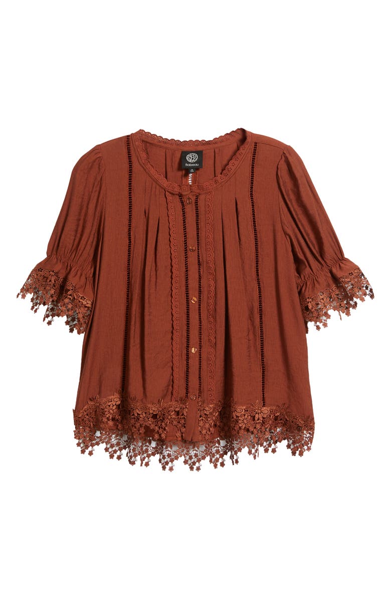 Bobeau Lace Accent Button-Up Top, Alternate, color, Picante