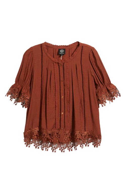 Bobeau Lace Accent Button-up Top In Brown