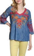 APNY Floral Embroidered Denim Top
