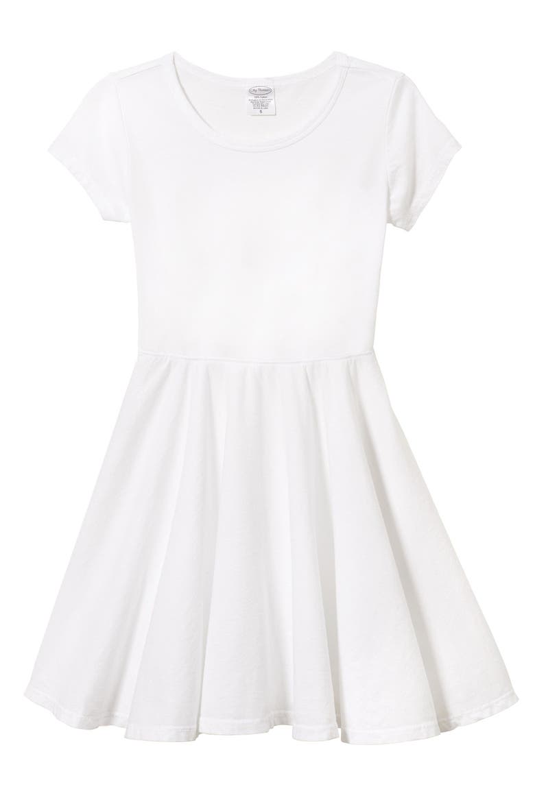 Girls 100% Cotton Jersey Short SleeveTwirly Skater Dress, Alternate, color, White