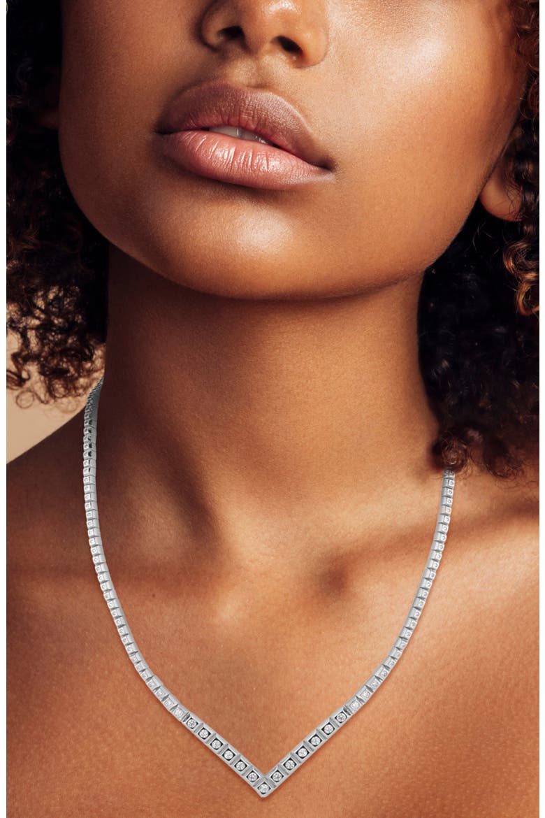 Cubic Zirconia V Tennis Necklace, Alternate, color, SILVER