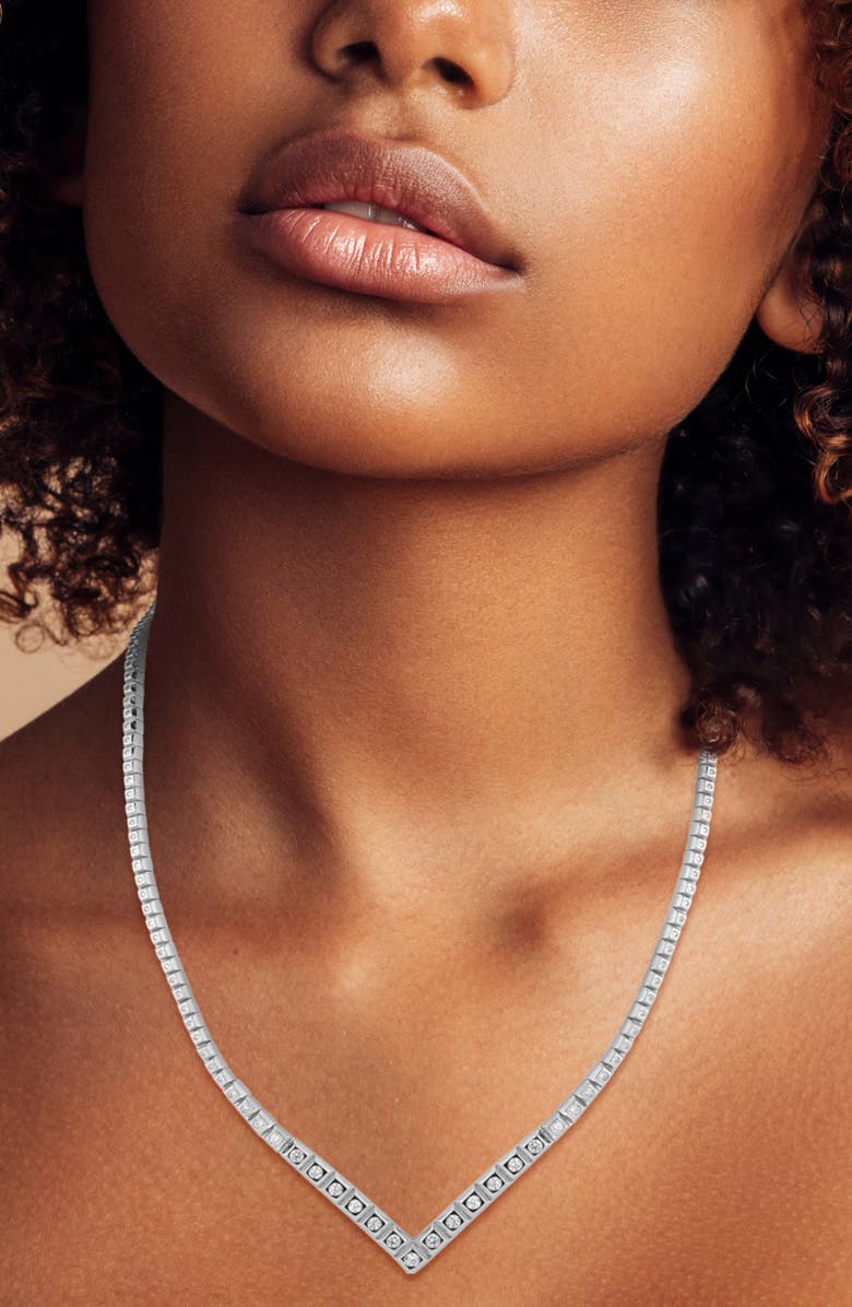GLAZE JEWELRY Cubic Zirconia V Tennis Necklace, Alternate, color, Silver