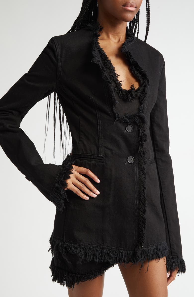 FERRAGAMO Asymmetric Raw Edge Denim Blazer, Alternate, color, Nero