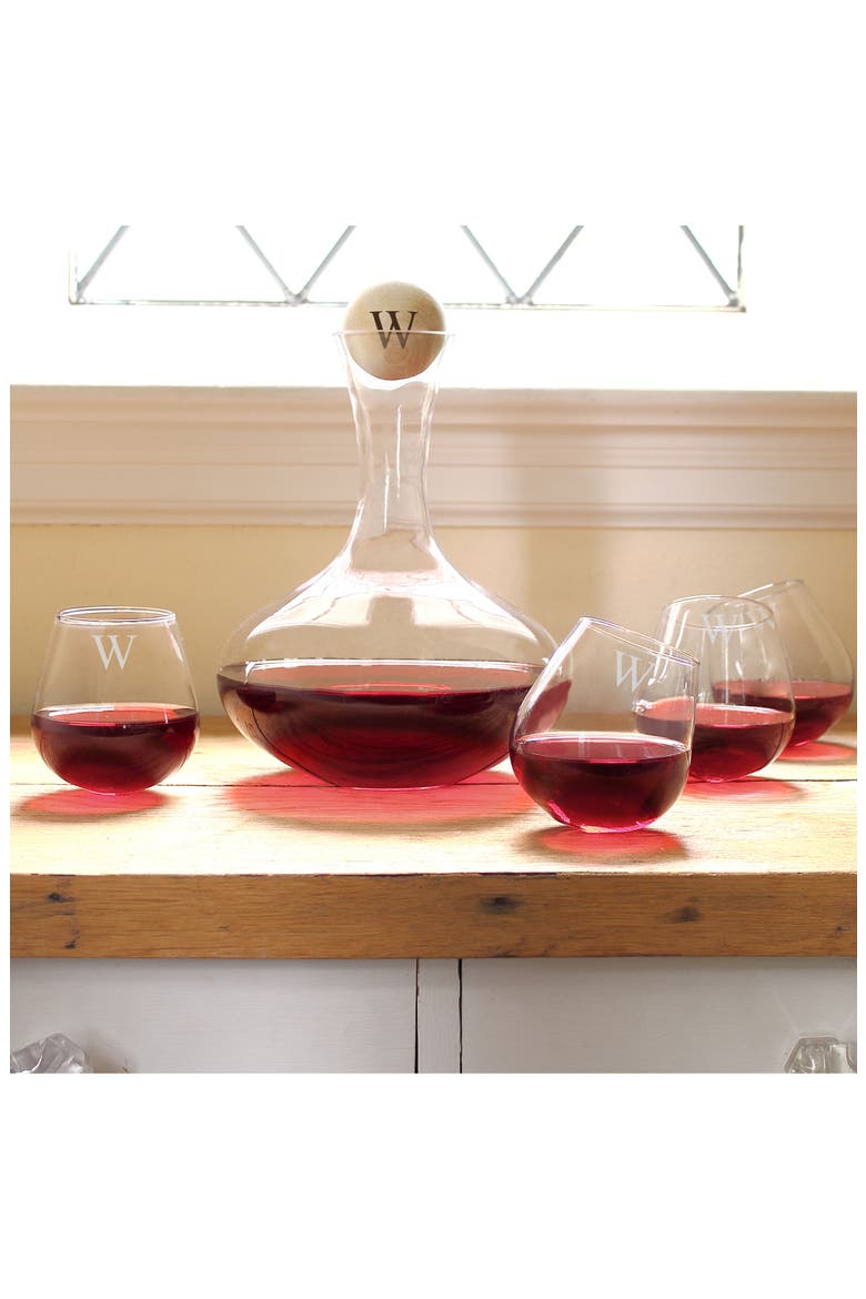 'Tipsy' Monogram Wine Decanter & Stemless Glasses, Alternate, color, BLANK