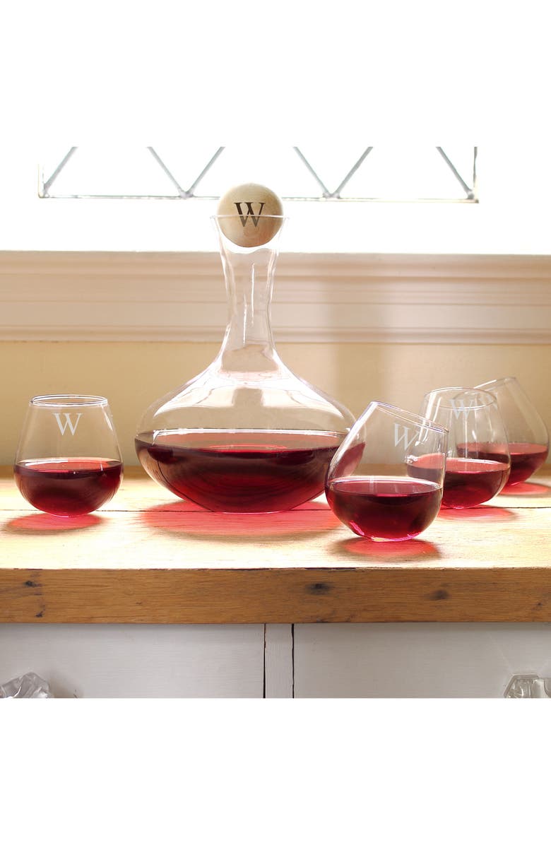 Cathy's Concepts 'Tipsy' Monogram Wine Decanter & Stemless Glasses, Alternate, color, 