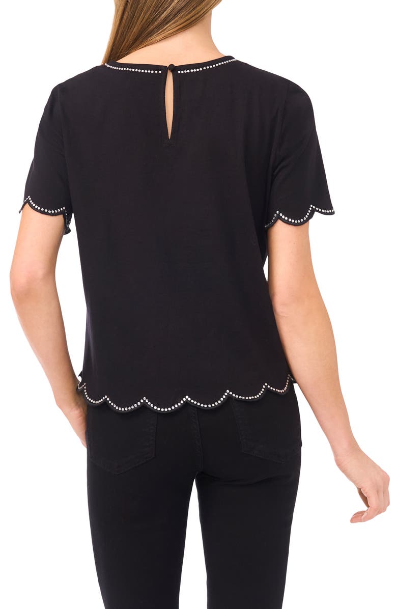 CeCe Embellished Scalloped Trim Jersey Top, Alternate, color, Rich Black