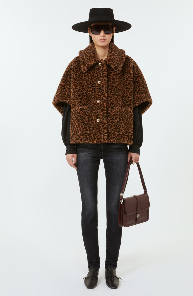 Max Mara Leopard Print Teddy Bear Cape, Alternate, color, Dark Beige