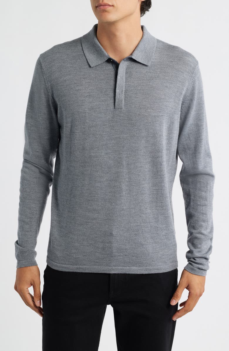 Robert Barakett Thomas Merino Wool Long Sleeve Polo, Main, color, Light Grey