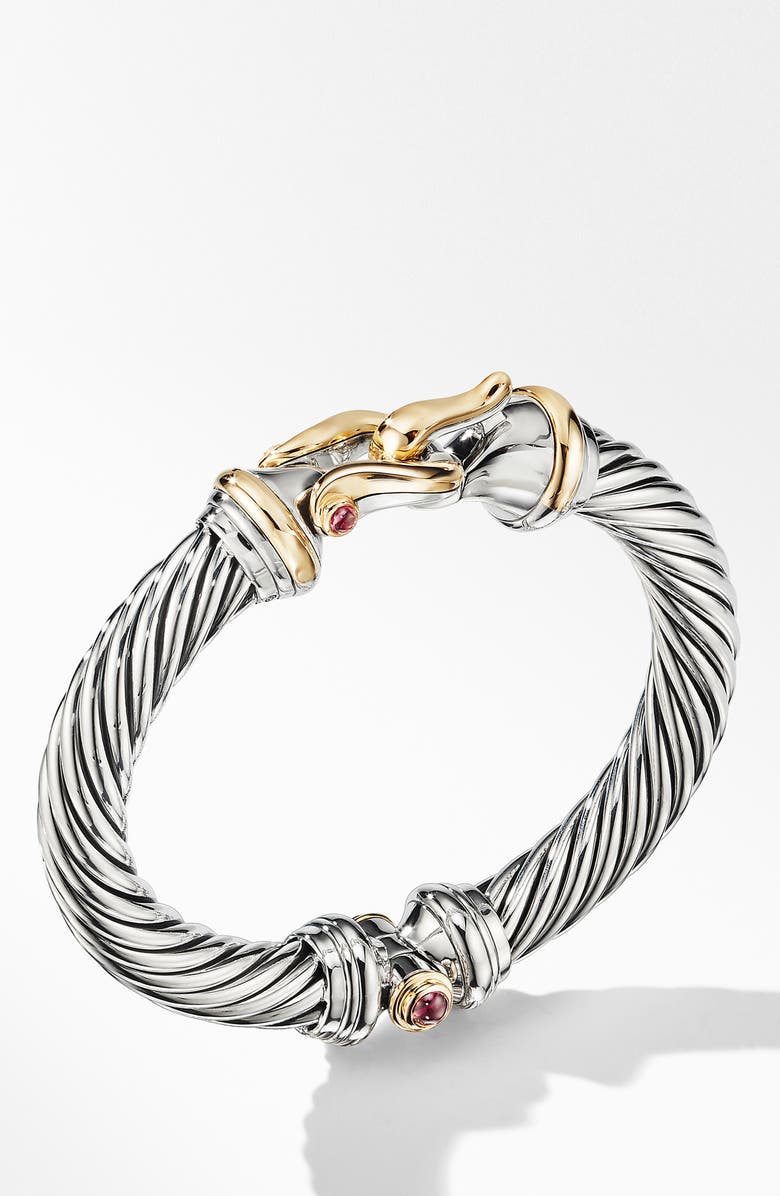 David Yurman Cable Buckle Bracelet with 18K Yellow Gold & Rhodalite Garnet, Main, color, 