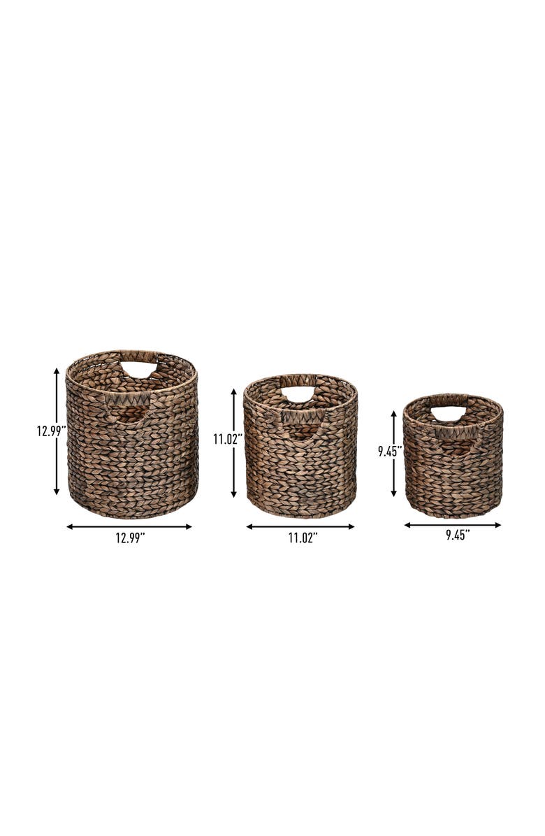 HAPPIMESS Avery Bohemian Cottage Handwoven Hyacinth Cylinder Nesting Baskets with Handles,, Alternate, color, Brown
