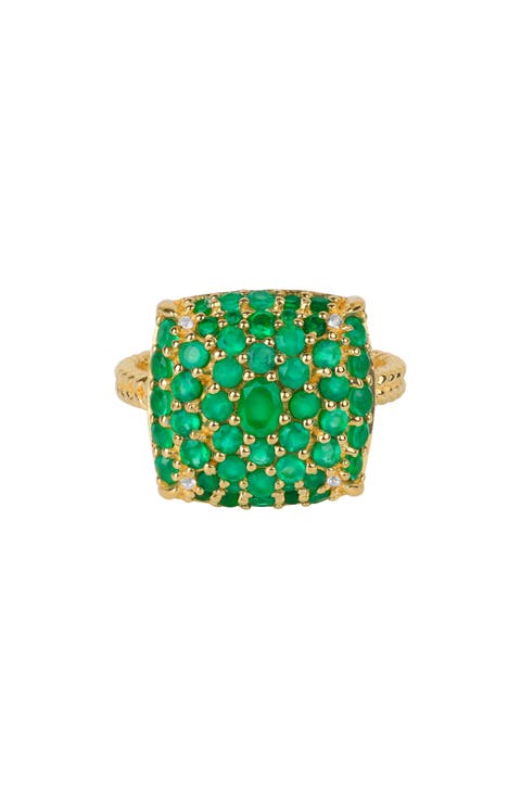 Green Onyx Pavé Cushion Cocktail Ring
