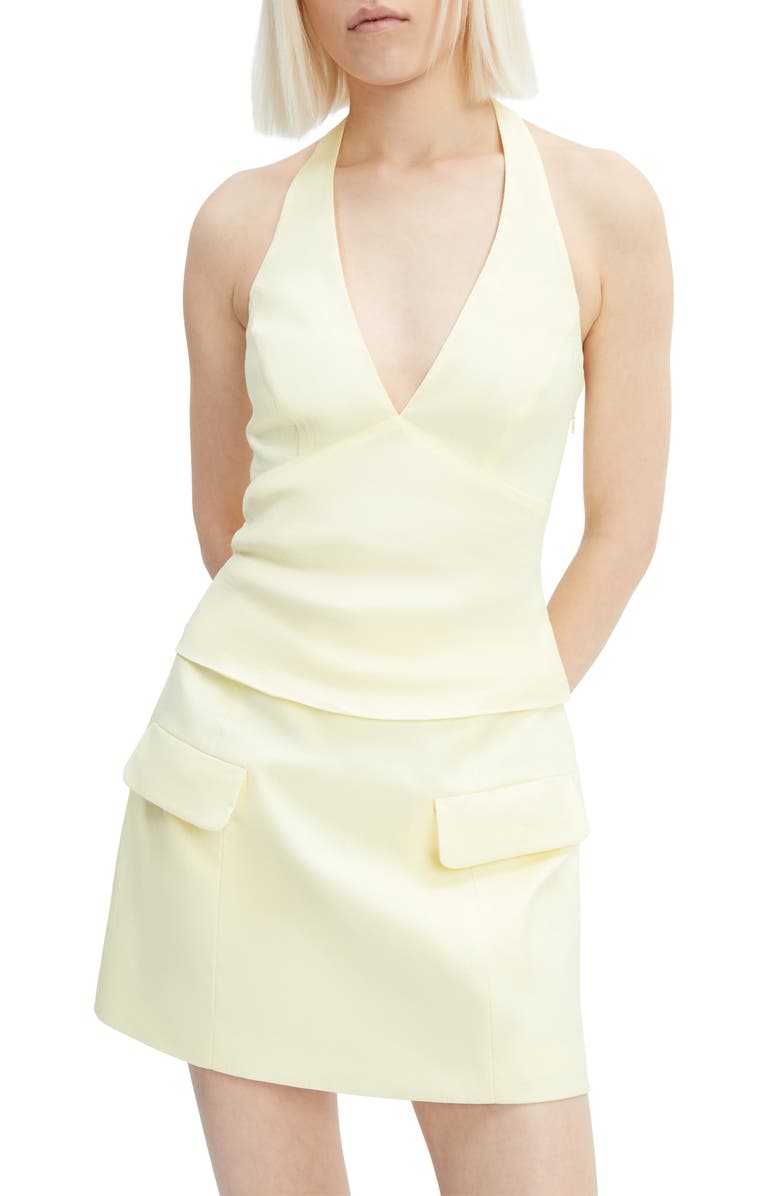 Bardot Paola Linen Halter Top, Main, color, Canary Yellow
