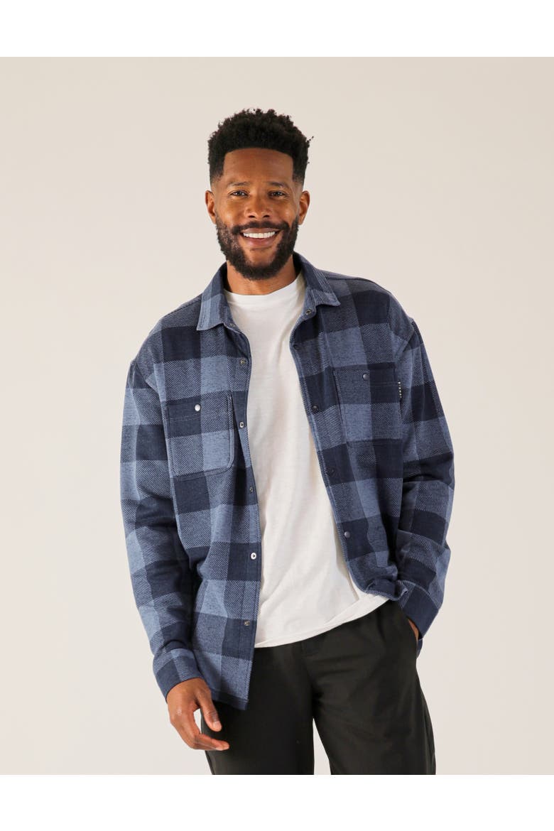 Trek Button Front Shirt, Main, color, Navy/Denim Plaid Print