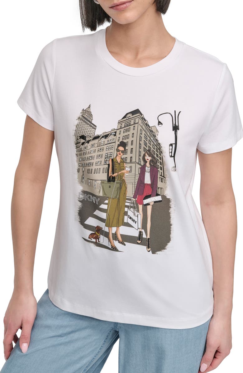DKNY 5th Avenue Graphic T-Shirt, Main, color, White