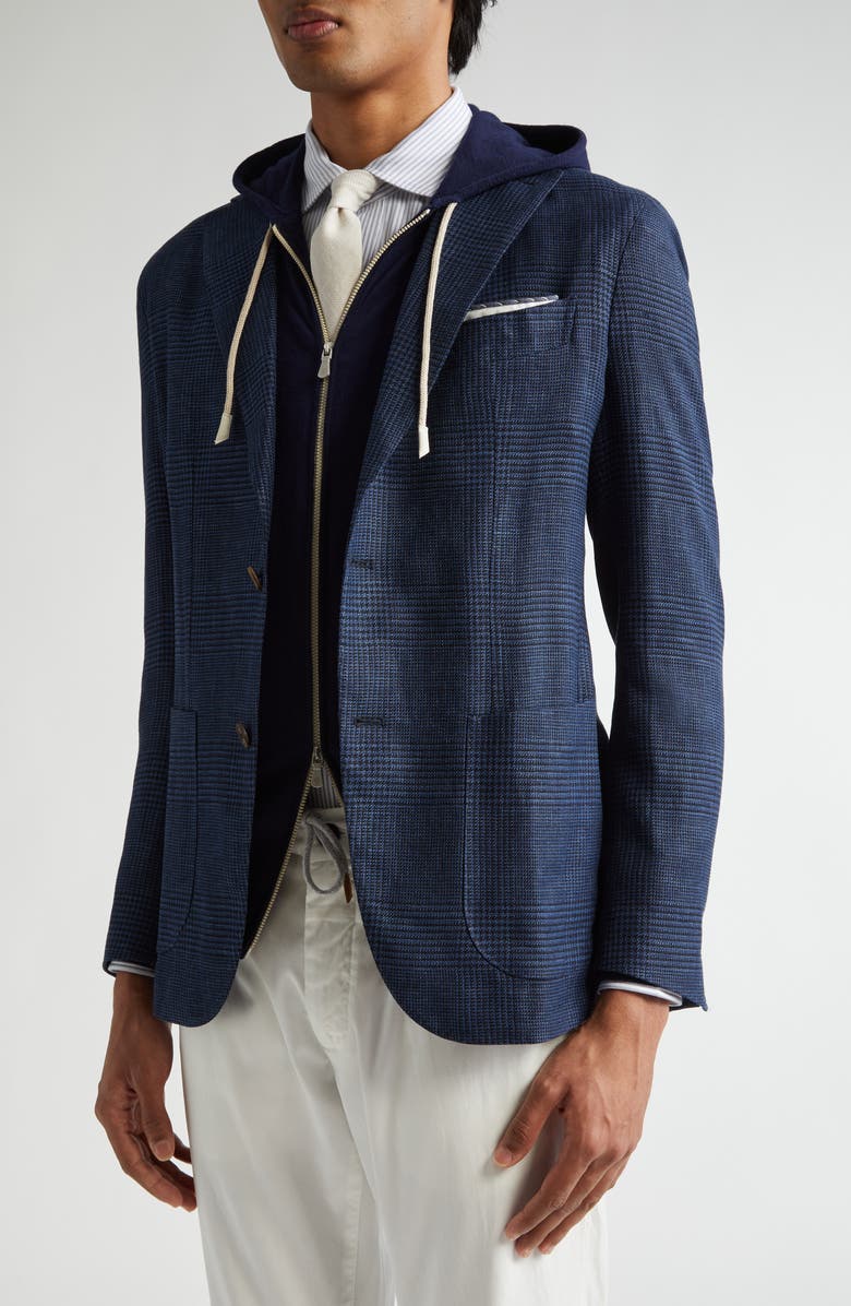 Eleventy Unstructured Plaid Linen & Wool Blend Sport Coat, Alternate, color, 11 Blue