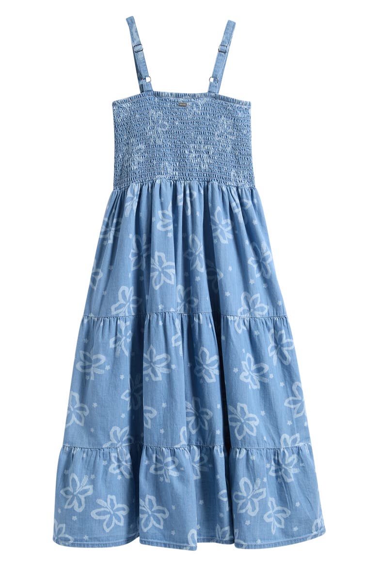 Kids' Tropical Dawn Smocked Tiered Dress, Alternate, color, WASHED BLUE