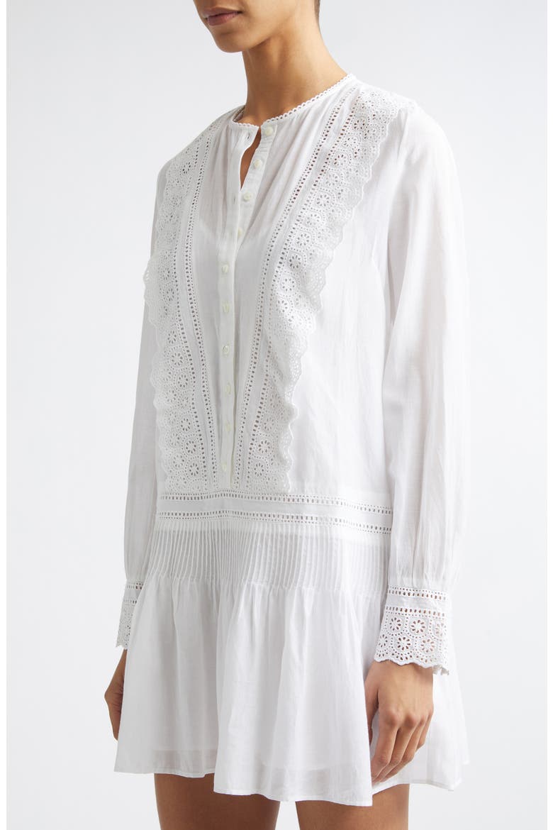 Marguerite Embroidered Eyelet Long Sleeve Dress, Alternate, color, WHITE