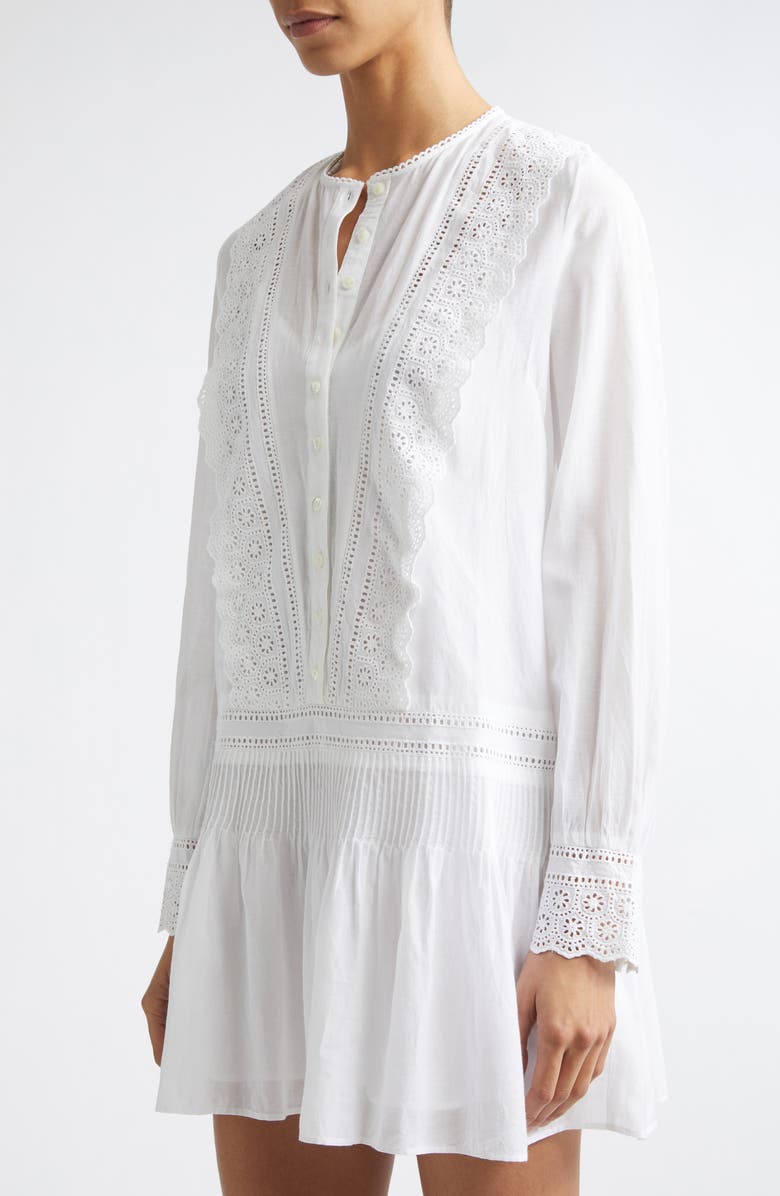 Veronica Beard Marguerite Embroidered Eyelet Long Sleeve Dress, Alternate, color, White