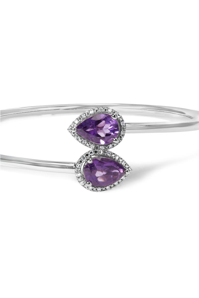 Silver Amethyst & Diamond Accent Bangle Bracelet, Alternate, color, White