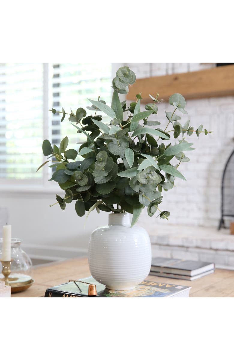 NEARLY NATURAL 24-in Artificial Eucalyptus Leaves Arrangement with Ceramic Planter, Alternate, color, Green