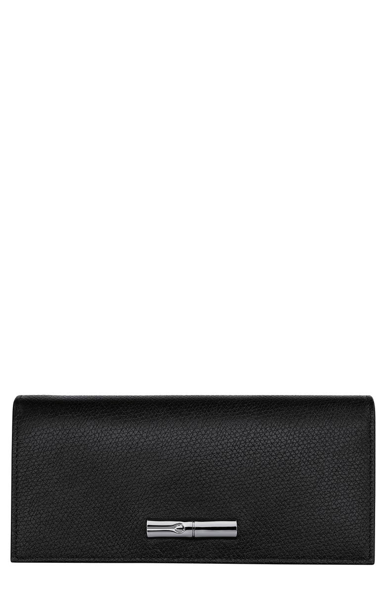 Longchamp Le Roseau Leather Continental Wallet, Main, color, Black