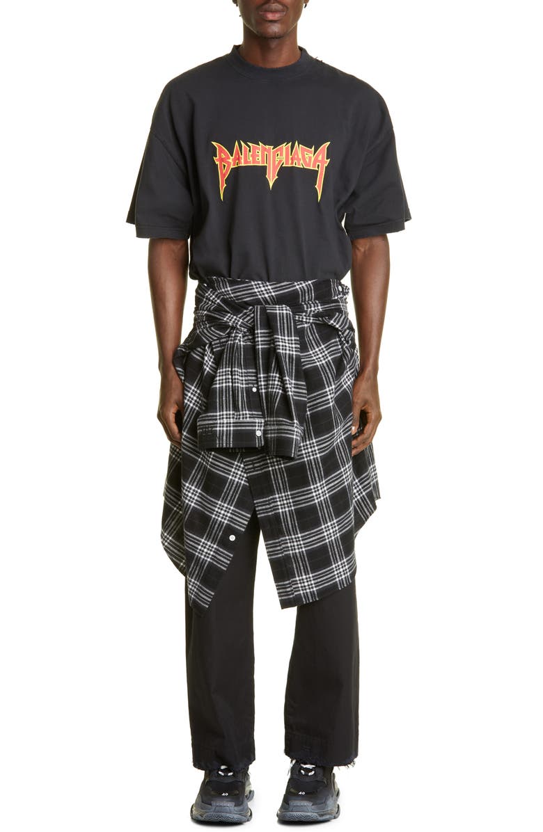 Balenciaga Men's Oversize Metal Logo Graphic Tee, Alternate, color, 