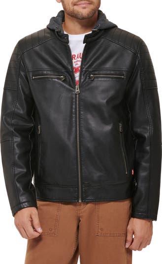 Levis leather hooded jacket sale