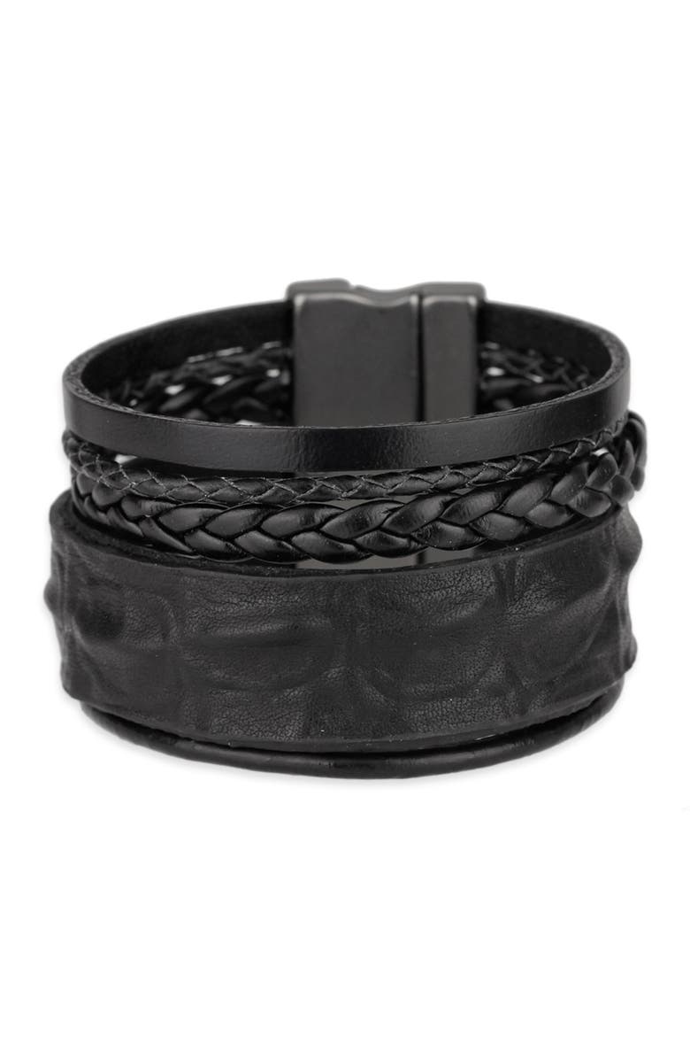 SAACHI Black Rumple Leather Strand Bracelet, Main, color, Black