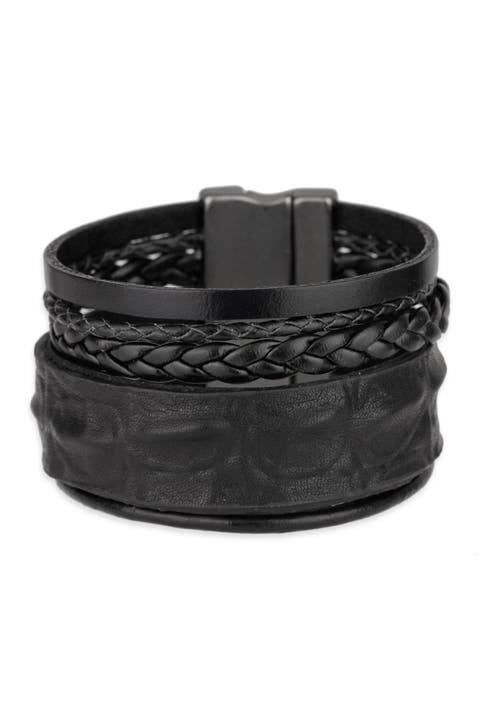 Black Rumple Leather Strand Bracelet