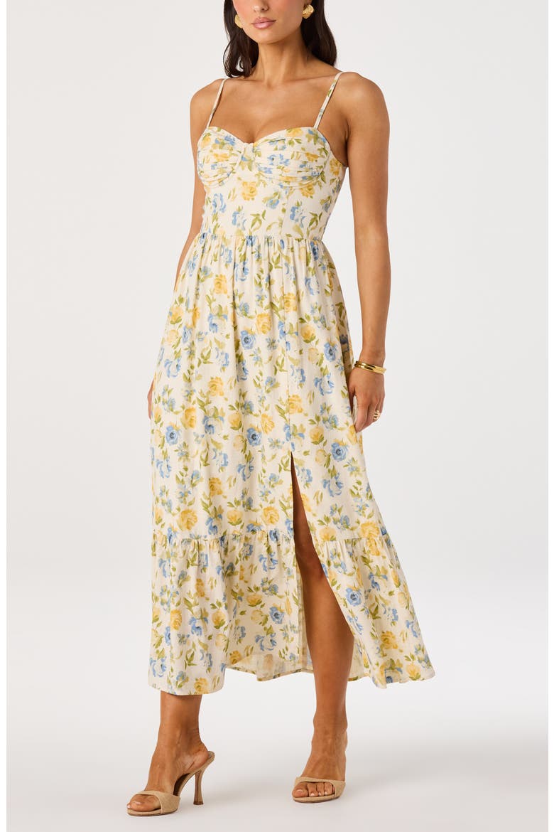 Floral Pleated Bust Fit & Flare Sundress, Alternate, color, IVORY BLUE MULTI FLORAL