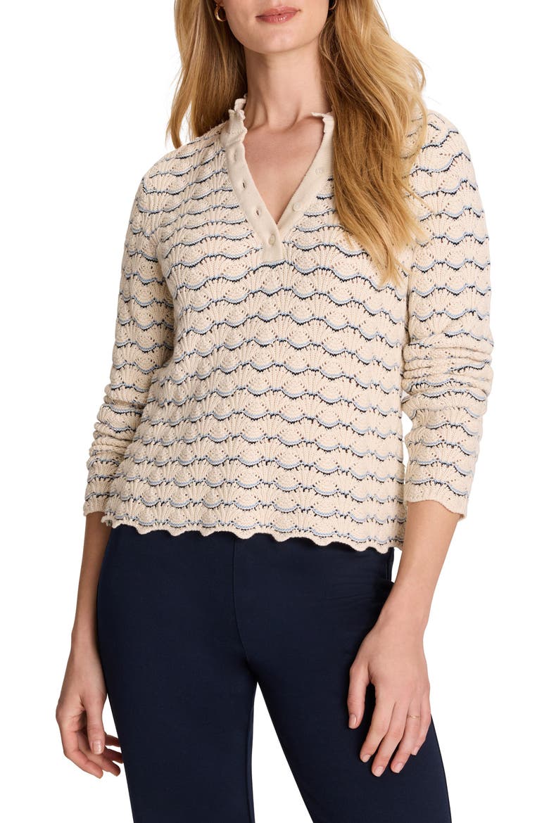 Scalloped Tuck Stitch Cotton Crop Sweater, Main, color, CREAM MULTI