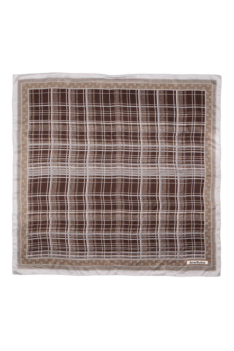 Volta Check Organic Silk Square Scarf, Main, color, GREY/ BROWN
