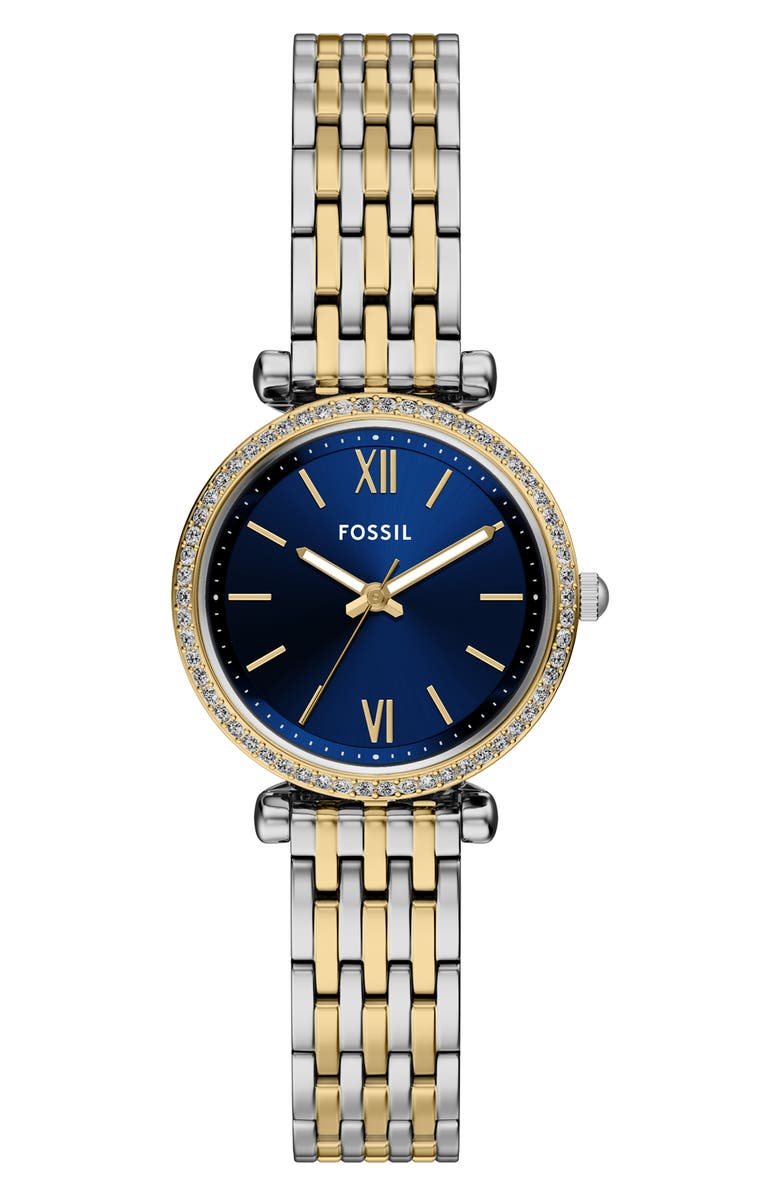 Fossil Carlie Mini Two-Tone Bracelet Watch, 28mm, Main, color, Two Tone Blue