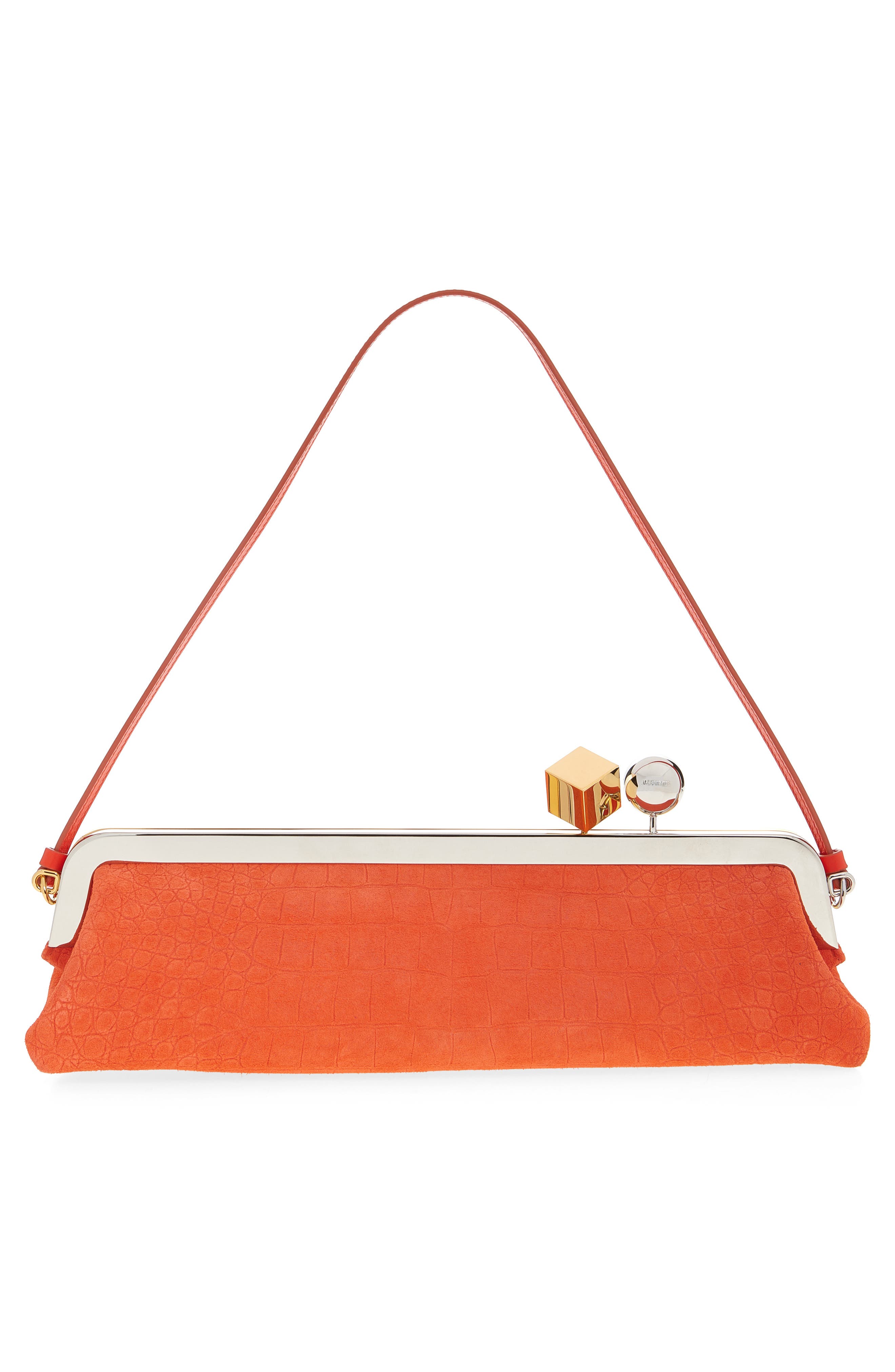 Jacquemus La Pochette Salon Croc Embossed Suede Clutch, Alternate, color, Red Orange 477