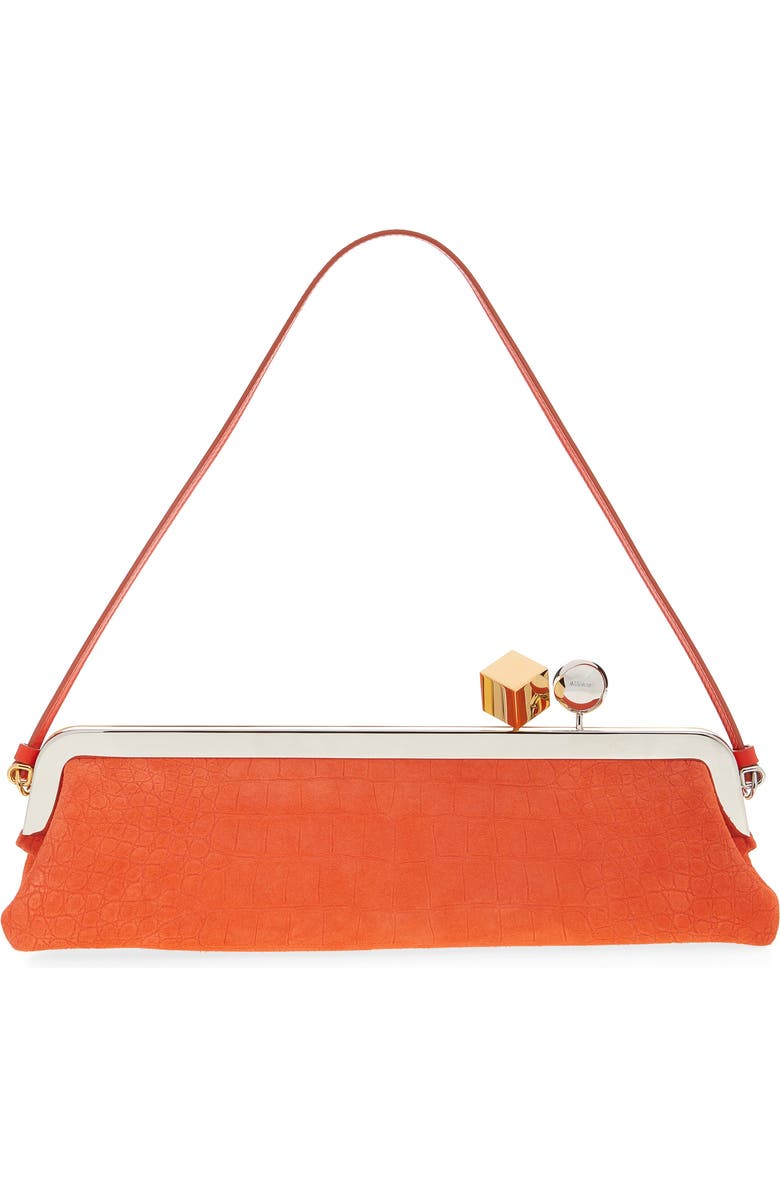 Jacquemus La Pochette Salon Croc Embossed Suede Clutch, Alternate, color, Red Orange 477
