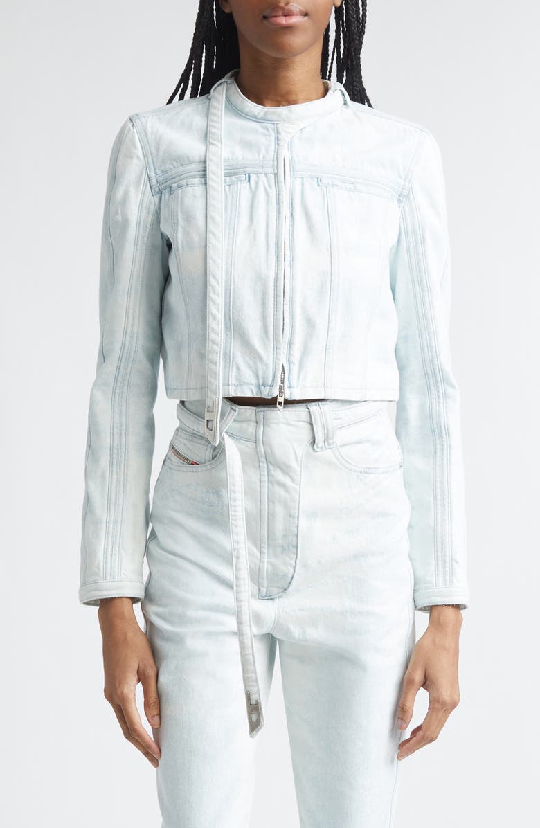DIESEL<sup>®</sup> De-Saphix Crop Satin Denim Jacket, Main, color, Denim