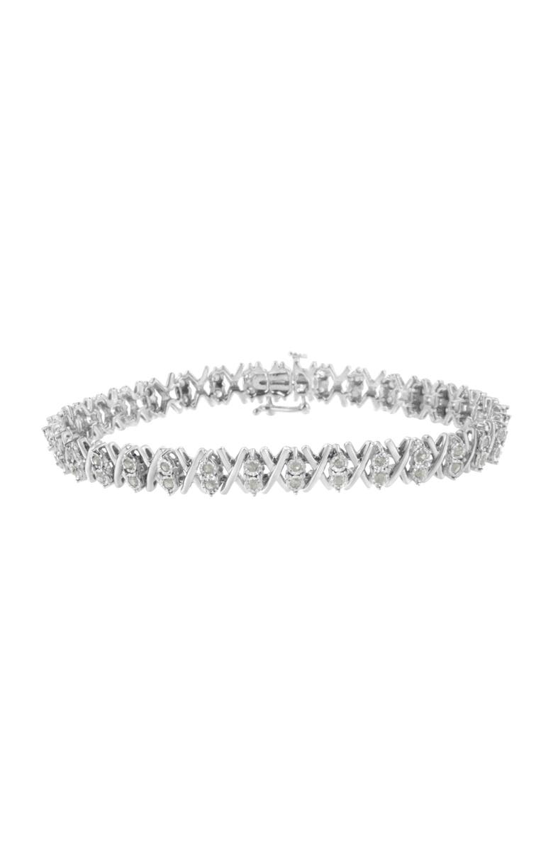 Haus of Brilliance Silver 1.0 Ctw Diamond Miracle-Set X-Link Tennis Bracelet, Main, color, White
