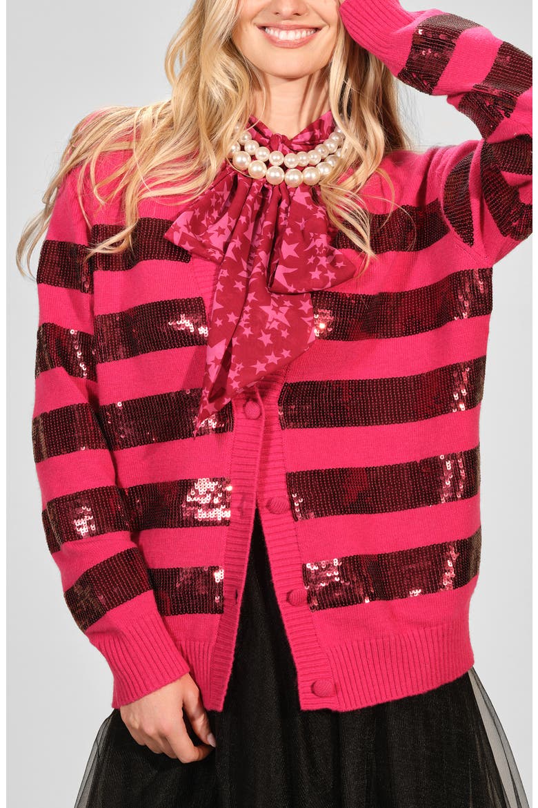 Stripe Sequin Cardigan, Main, color, CABARET/ BURGUNDY
