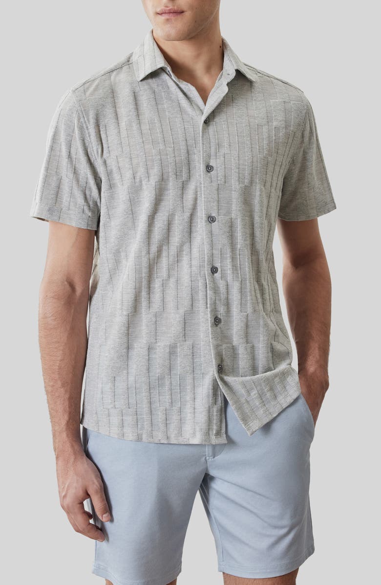 Robert Barakett Vessar Texture Knit Short Sleeve Button-Up Shirt, Main, color, Grey