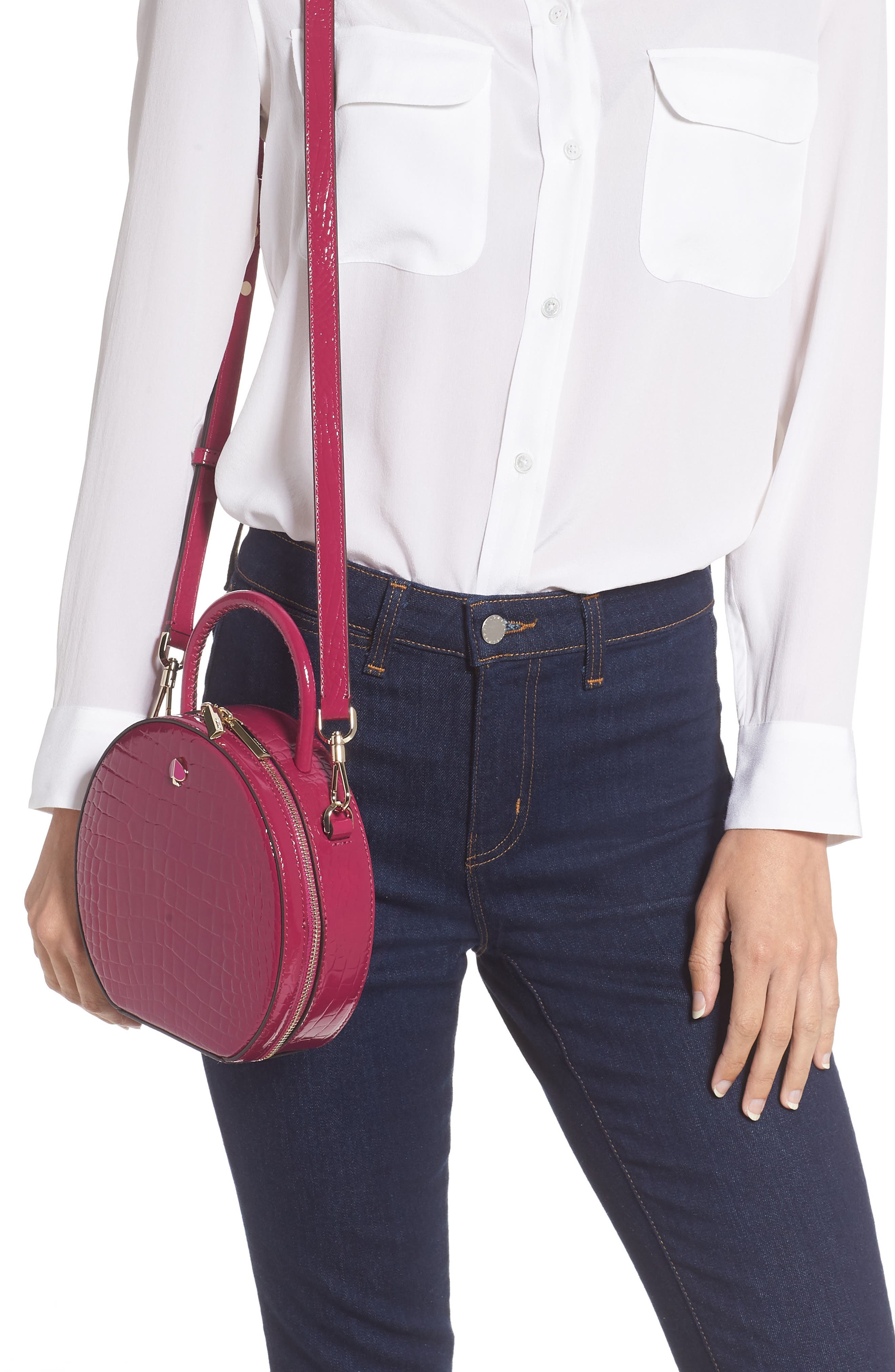 Kate Spade New York andi croc embossed canteen bag, Alternate, color, 