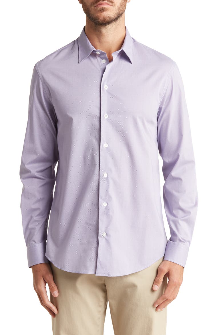 Check Stretch Cotton Button-Up Shirt, Main, color, PURPLE