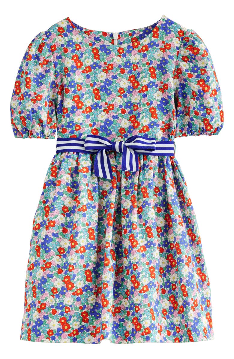 Mini Boden Kids' Floral Linen & Cotton Puff Sleeve Dress, Main, color, 